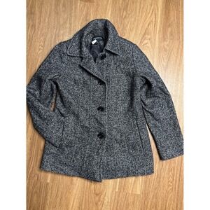 London Fog Womens‎ Black White Herringbone Button Front Pea Coat Jacket Size M
